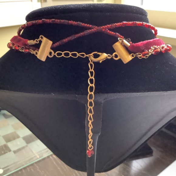 Romantic Vintage Boho Locket Necklace and Beaded Chocker Red OS - Picture 7 of 16